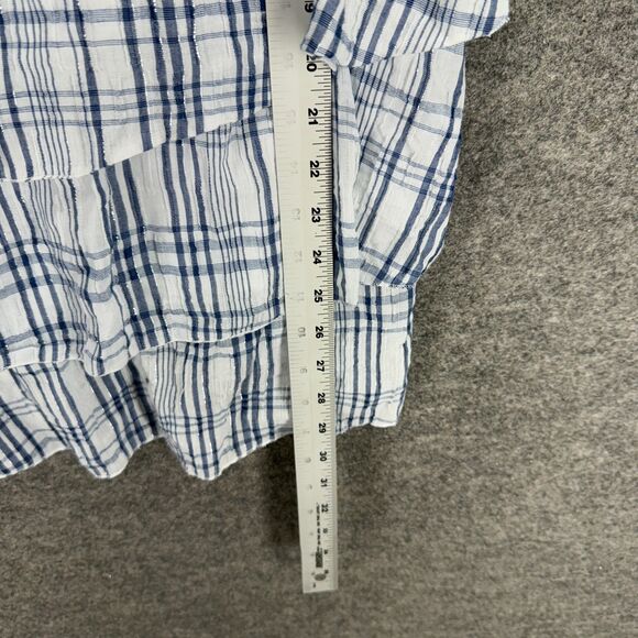 Dressbarn Blouse Women 1X Plus Blue Plaid Short Sleeve Ruffle Cotton Casual - Picture 4 of 7